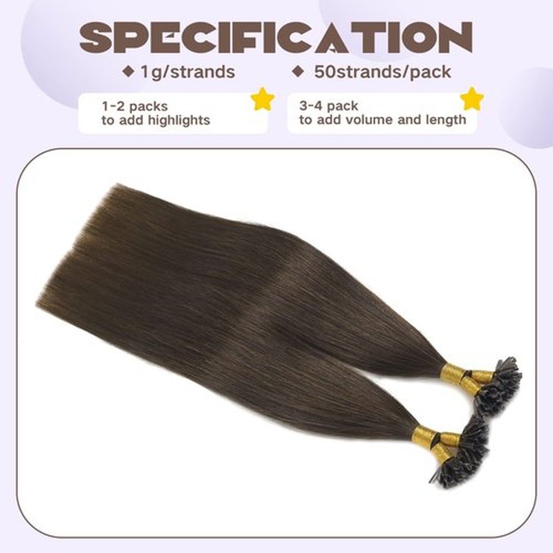Sindra Keratin U Tip Real Human Hair Extensions Darkest Brown Color 20inch 50Grams New Generation Keratin Hair Extensions 50 Strand Prebonded Fusion Tip Hair Extensions（Utip#2-20inch）