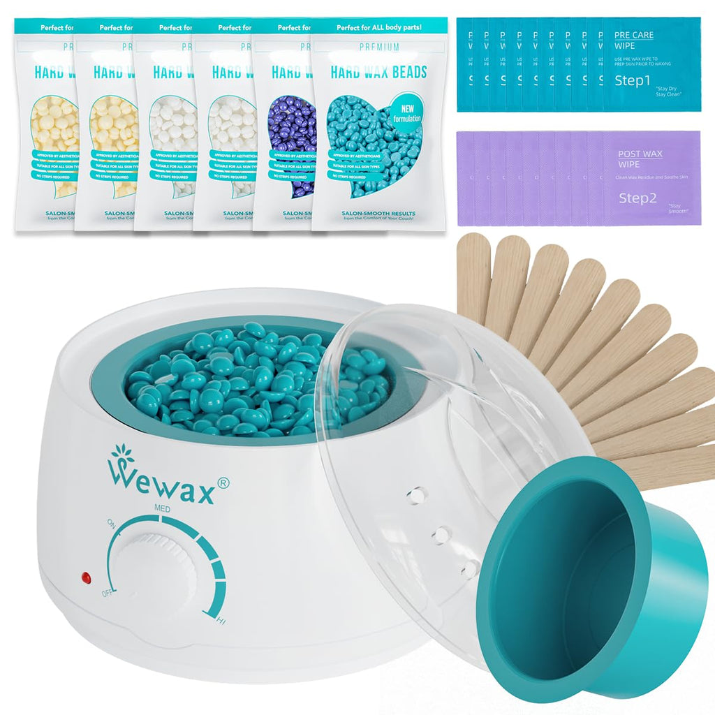 Waxing Kit for Women - Wewax Wax Warmer for Hair Removal, Hard Wax Kit with 50g 6 Bags Hard Wax Beans for Full Body, Legs, Arms