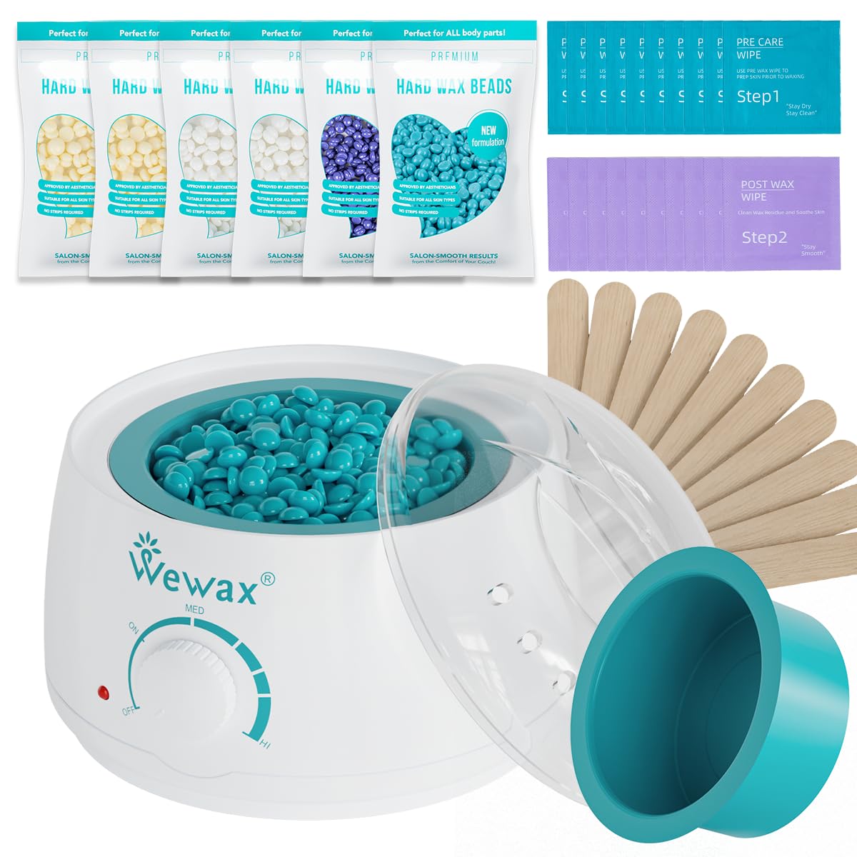 Waxing Kit for Women - Wewax Wax Warmer for Hair Removal, Hard Wax Kit with 50g 6 Bags Hard Wax Beans for Full Body, Legs, Arms