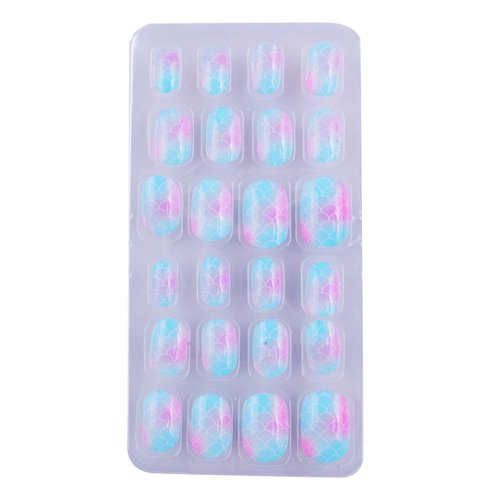 SIUSIO 120 Pcs 5 Pack Children Acrylic Fake Nails Press on Pre-glue Full Cover Glitter Gradient Color Rainbow Short False Nail Art Kits Set for Kids Little Girls - Multicolor Gradient Series