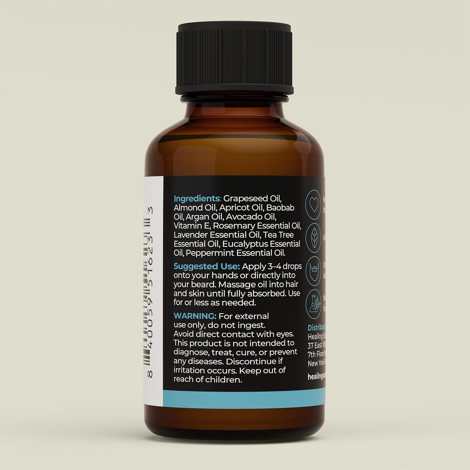 Healing Solutions – Temper Beard Oil, All Natural Oil with Baobab, Argan, & Avocado Oil, 1oz, Deep Conditioning for Soft, Manageable Beard
