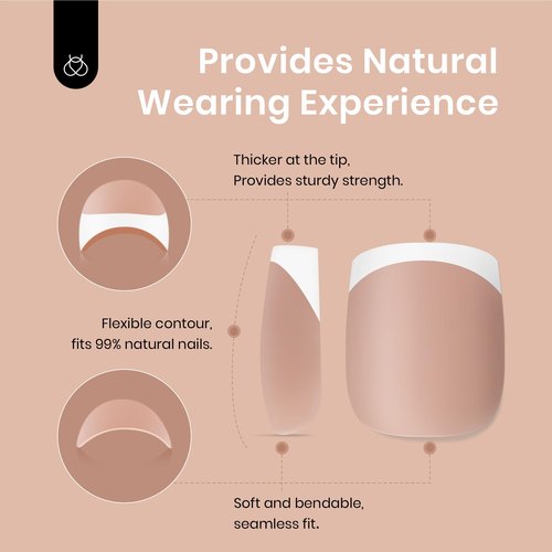 Beetles Press On Nails Square- French Tip Nails 210pcs Short Square Brown Soft Gel Nail Tips Pre-applied Tip Primer No Need File False Nails for Nail Art DIY 15 Sizes