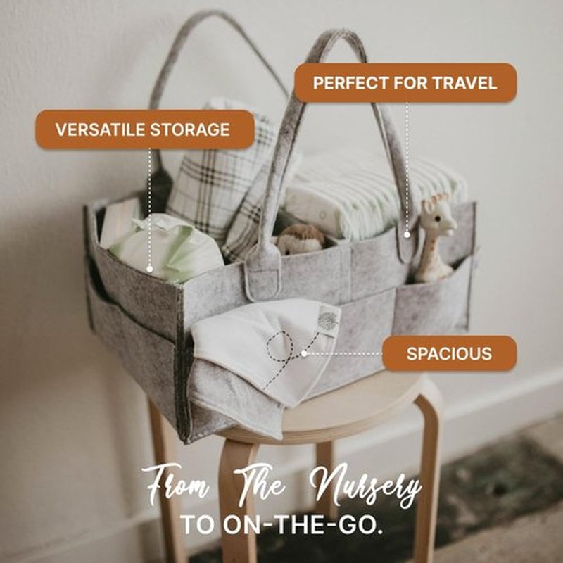 Parker Baby Diaper Caddy - Stylish Nursery Storage Bin & Car Organizer for Diapers - Oatmeal, Regular Size