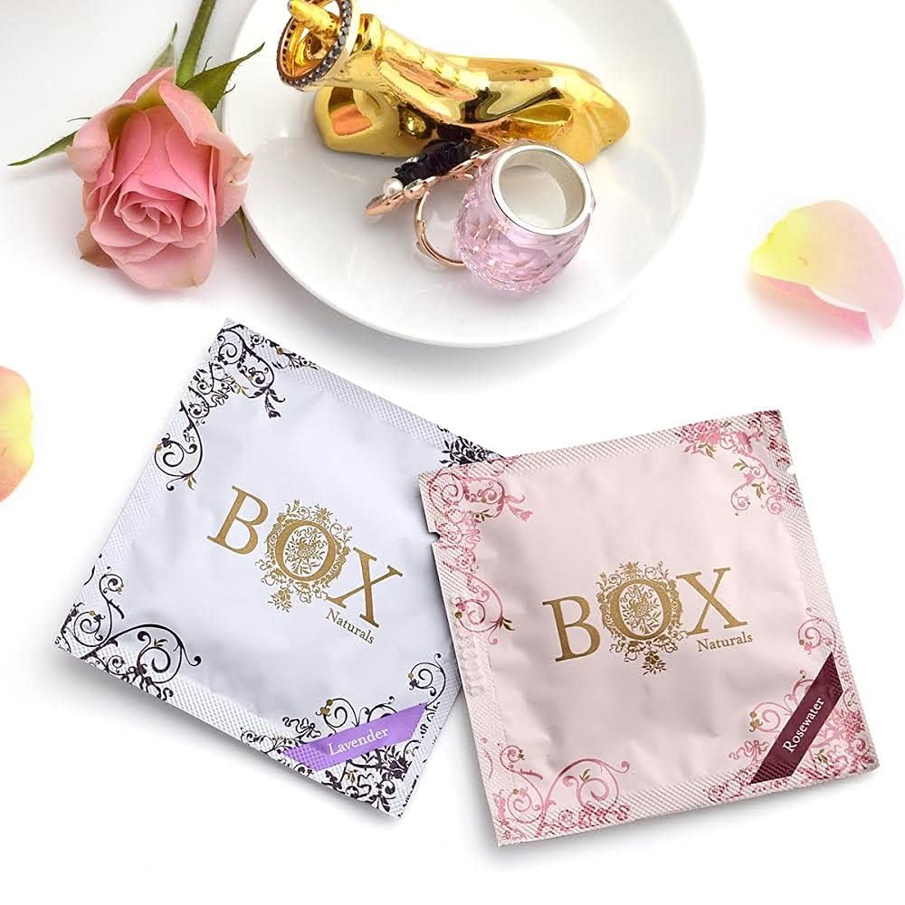 BOX Naturals Cleansing Towelettes Organic Essential Oils Biodegradable (Rose) 12 Pack For Face and Body - Wet Wipes