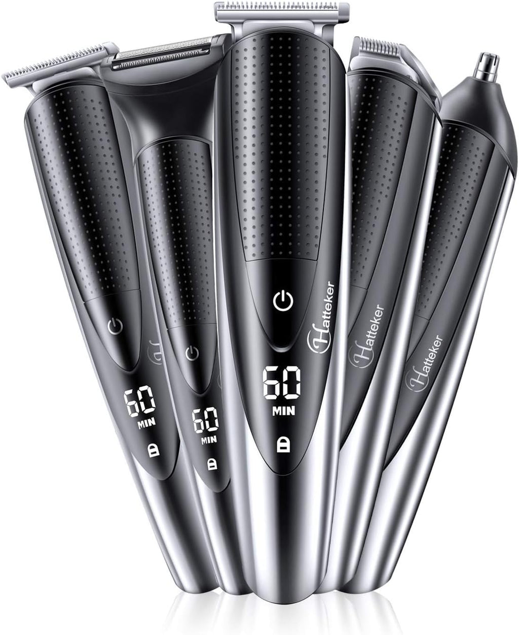 Hatteker Beard Trimmer Hair Clippers Mustache Trimmer Shavers for Men Hair Trimmer Nose Trimmer Body Trimmer 5-in-1 Cordless Haircut Kit for Men Waterproof