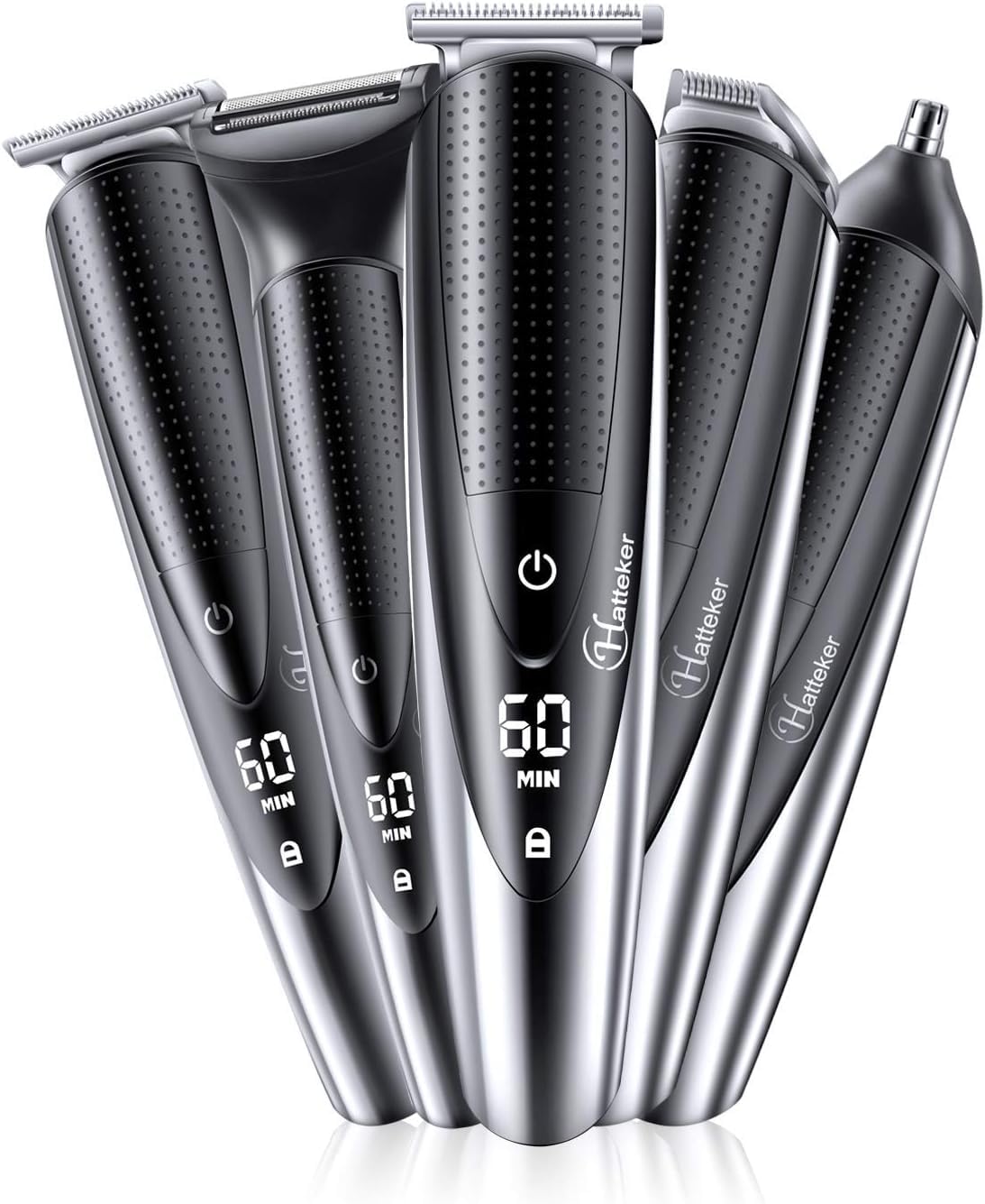 Hatteker Beard Trimmer Hair Clippers Mustache Trimmer Shavers for Men Hair Trimmer Nose Trimmer Body Trimmer 5-in-1 Cordless Haircut Kit for Men Waterproof