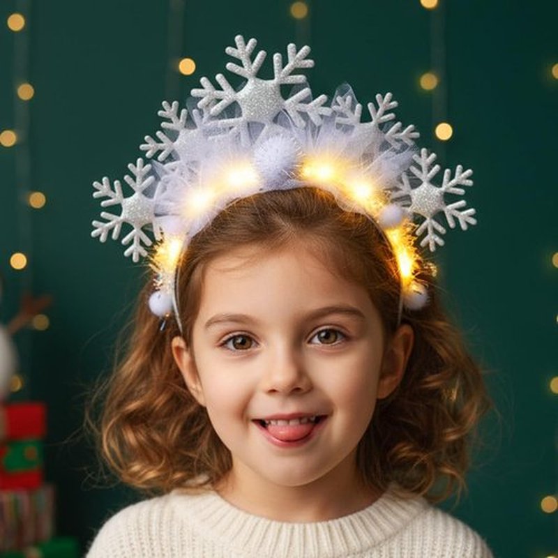 Catery Light Up Snowflake Headband White Christmas Headpiece Snowflake Costume Accessoriess for Women and Girls