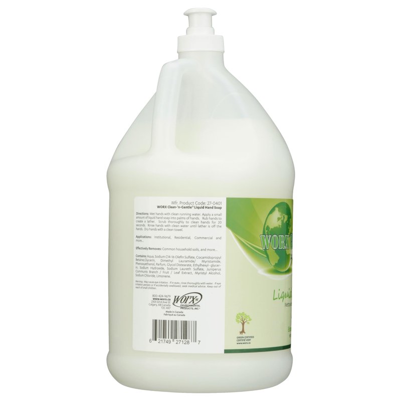 Worx Clean-'n'-Gentle Liquid Hand Soap 1 gal. (3.78 L.) Soft and Supple, Rich Lather, Mild Formula, Light Juniper Berry Fragrance