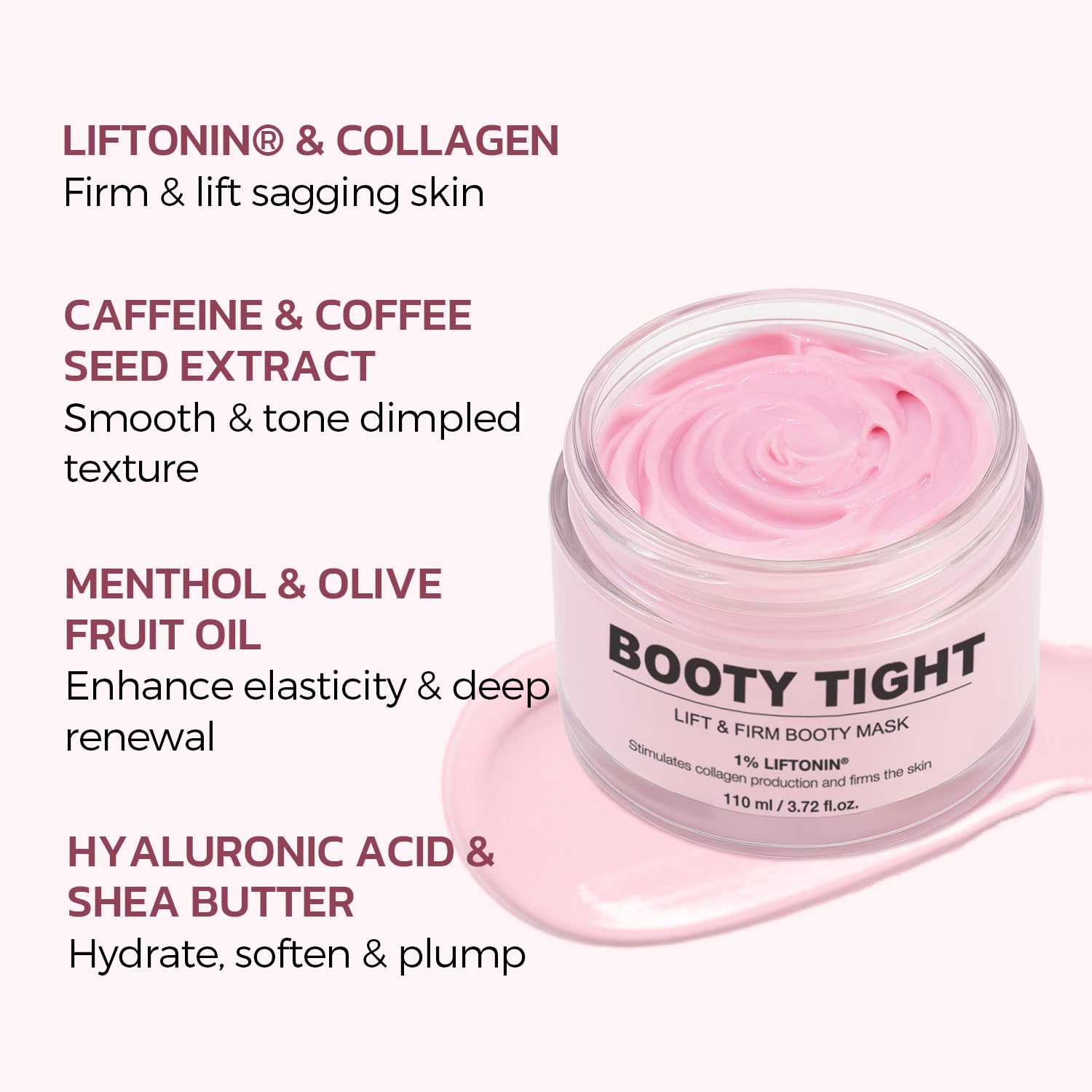 Solivetta Butt Tight Lift and Firm Booty Cellulite Cream - Smooth & Sculpt Booty, Thighs, Belly & Arms | LIFTONIN® Skin Firming & Toning Bum Mask 3.72 fl oz