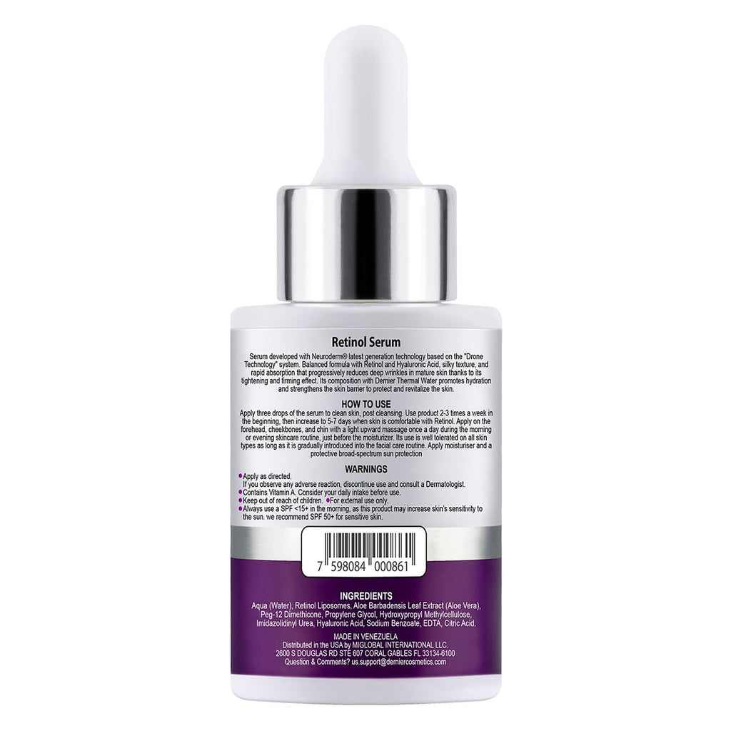 Dernier Beauty Skin Care – Retinol 1% & Hyaluronic Acid 0.5% Anti-Aging Serum for Face, Wrinkle Reduction, Skin Texture Support for Acne Prone Skin, (1 fl oz)