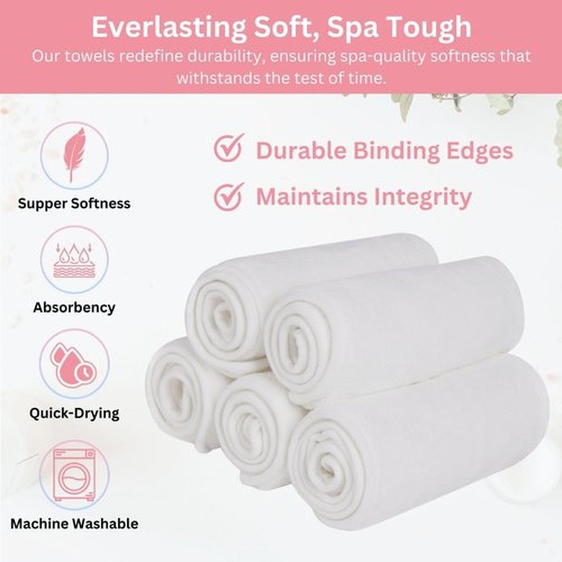 Efforest Facial Towels for Estheticians – Microfiber Soft Spa Towel for Skincare, Massage & Professional Use (White, Pack of 5)