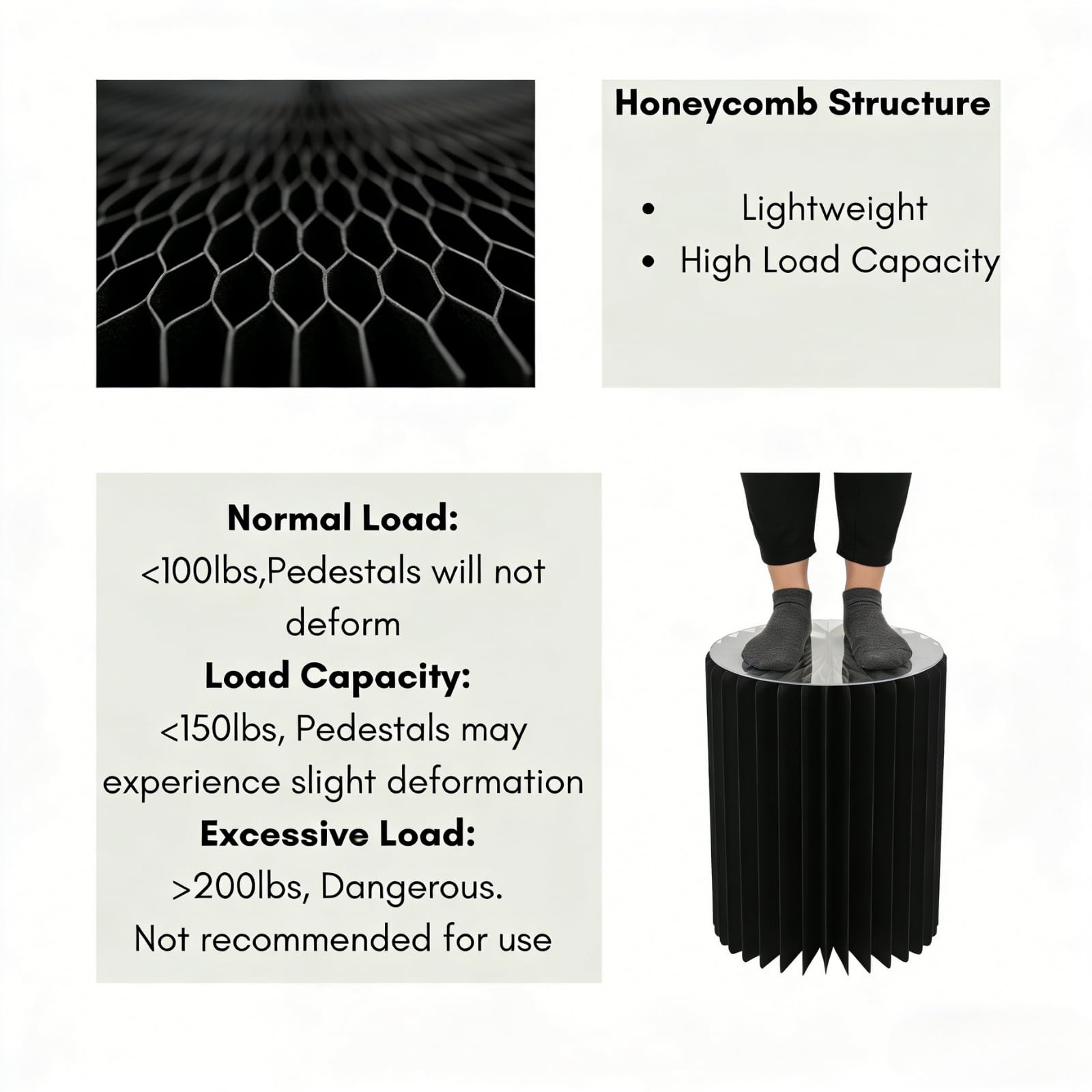 Cylinder Stands for Party, Shape&Use 3PCS Round Black Pedestal Display Stands, Foldable Cardboard Columns for Wedding, Birthday, Anniversary Decor, 15.7in Dia. (15.7/23.6/31.5in H) with Storage Bag