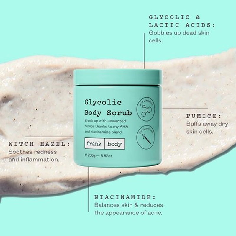 Frank Body Glycolic Acid Body Scrub - Fights KP, Breakouts & Tightens Pores | 8.82 oz