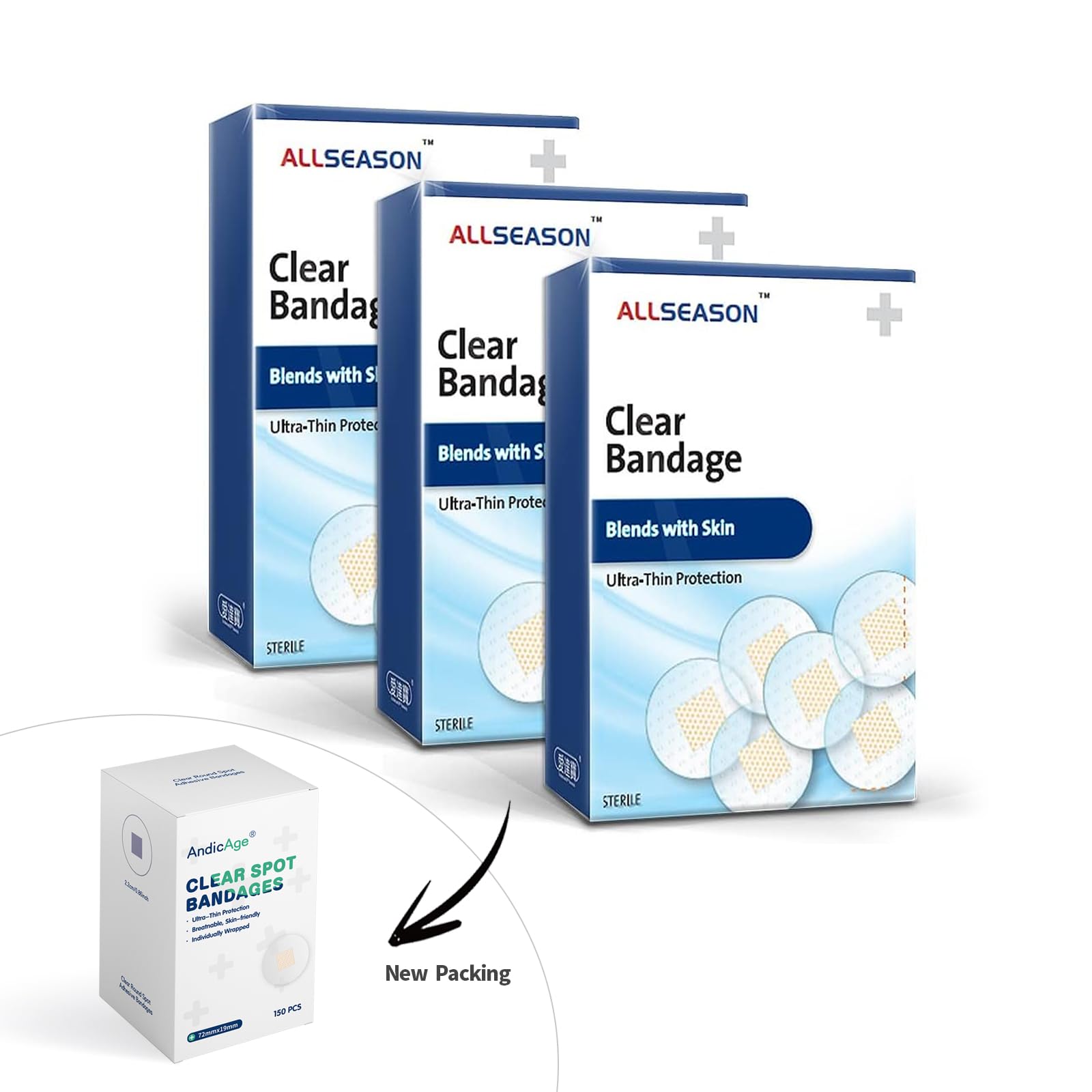 150pcs Clear Round Spot Bandages PE Waterproof Circle Adhesive Bandages, 1 Box (New pacakge)