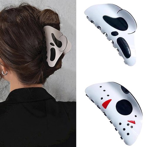 2 Pcs Halloween Big Hair Claw Clip Skull Hairpin Punk Ponytail Scream Grimaces Scary Styling Shark Clip Funny Hair Accessories Halloween Styling