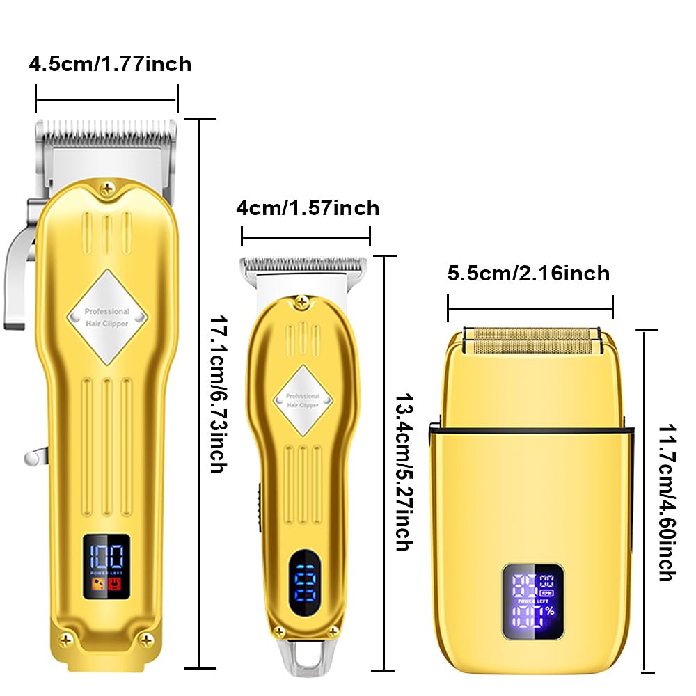 Roziapro Hair Clippers for Men Zero Gapped T-Blade Trimmer Rechargeable Foil Shavers Professional Hair Cutting Kit (Gold)