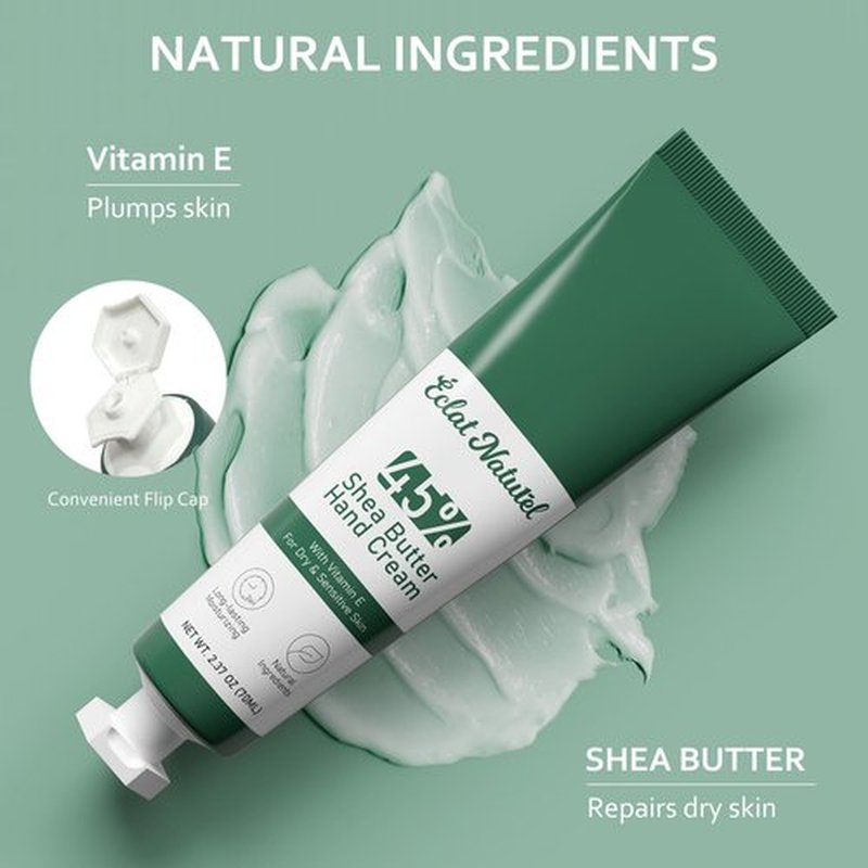 ÉCLAT NATUREL Hand Cream with 45% Shea Butter & Vitamin E, Deep Moisturizing Hand Lotion for Dry Skin, Moisturizer Dry Hands, 2.37 Fl Oz (Pack of 2)