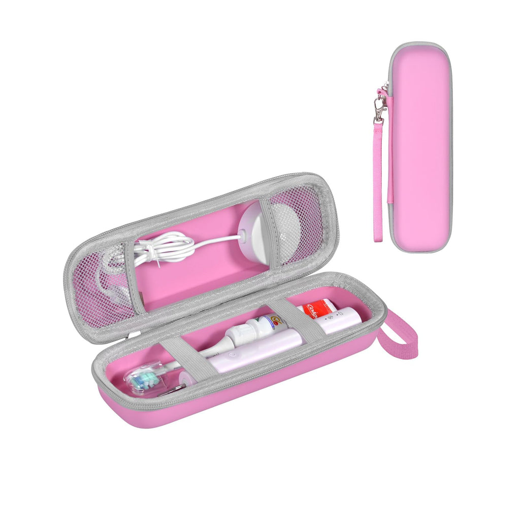 TUNYINSH Toothbrush Travel Case for Oral B/Oral-B Pro 1000 1500 5000 7000 7500 6000 9600/ Phlips Sonicare 4100 5100 1100 6100 5300 Electric Toothbrush, Portable Hard Protective Storage Bag (Pink)