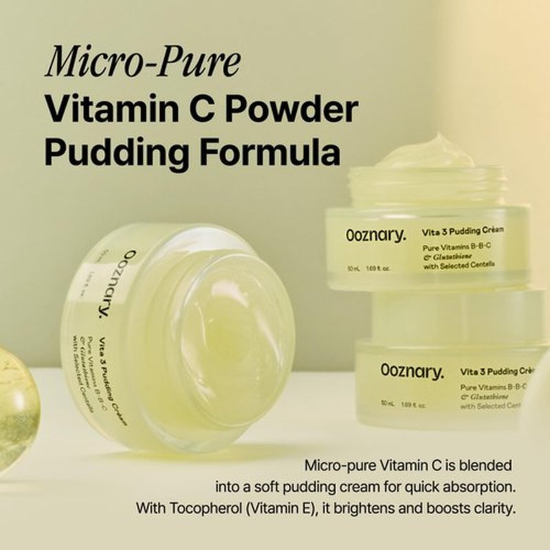 OOZNARY Vita 3 Pudding Cream with Vitamin C, Niacinamide, and Glutathione for Radiant Glow & Extra Hydration | Korean Moisturizer | 1.69 fl.oz 50ml