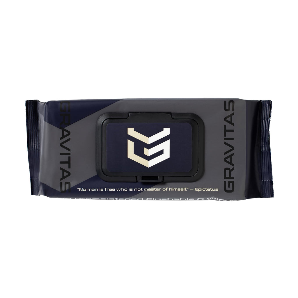 Gravitas G-Wipes: Flushable Wipes for Men - 48 Extra-Large Unscented Wipe, Pre-Moistened, Vitamin E & Aloe Vera, Biodegradable, Body Hygiene, for Daily Use, Resealable Hard Top