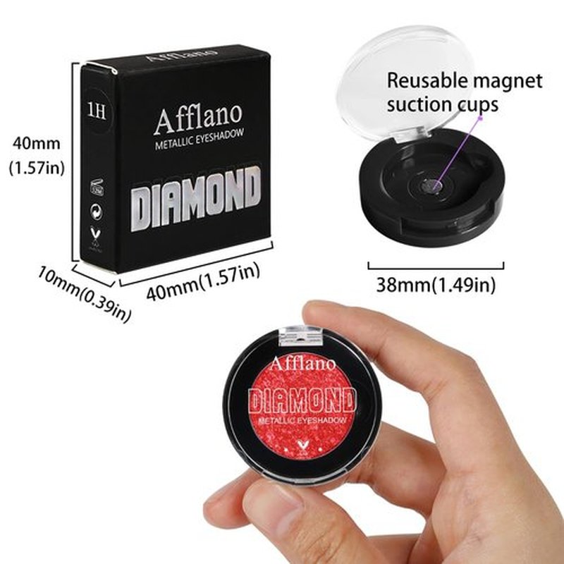 Afflano Red Glitter Eyeshadow, Diamond Bright Red Eyeshadow Instant Color, Super Pigmented Metallic Eye shadow One Swipe, Holographic Single red Shimmer Eye shadow for Goth Smoky Clown Eyes Makeup