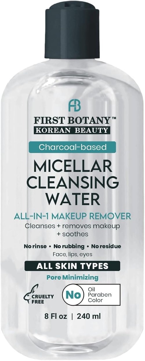Skiennix Korean Micellar Water Makeup Remover - Charcoal Hydrating Toner & Cleanser, 8 oz