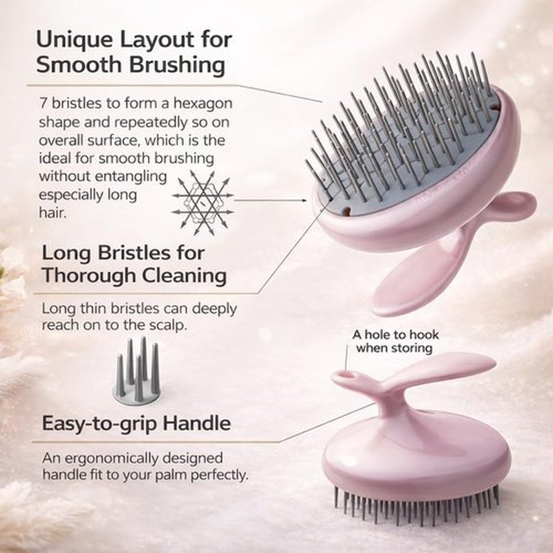 Scalp Scrubber [Made in Japan] Unique Layout Shampoo Brush for Smooth Brushing Long Hair, Head Massage, Men, Women, and Gift