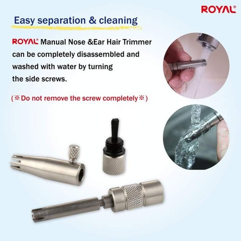 Royal Premium Manual Nose Hair Trimmer for Men - Battery-Free, Waterproof Stainless Steel Grooming Tool | ET-3
