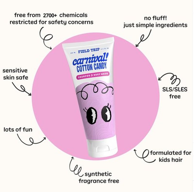 Field Trip Kids Shampoo & Body Wash - Cotton Candy Scent - Hair Care for Kids - Tear Free - Leaves Hair Soft & Tangle-Free With Chamomile, Lavender, & Aloe (8.4 ounce)
