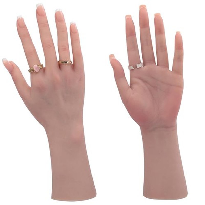 BodhiTCM Silicone Female Hand Realistic,Lifelike for Manicure Practice,Jewelry Display, Accessory Display Photography, Film Props, Etc with Acrylic Nails (1, Brown)