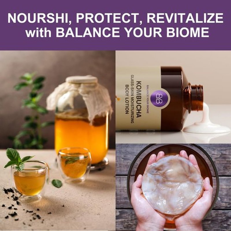 Kombucha Glass-Skin Moisturizing Body Lotion, Fermented soybeans, barley, pear juice, pomegranate,12 types of Vitamin. pH balance, K-Beauty,16.9 fl.oz.500ml,No Silicone.Mesh-like texture wraps skin.