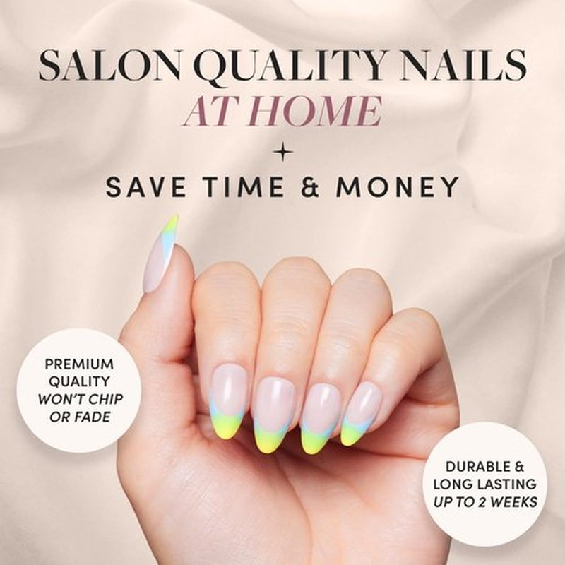 Glamnetic Press On Nails - St. Barths | Semi-Transparent Ombre French Tip Short Almond Nails, Salon Quality | 15 Sizes - 30 Nail Kit