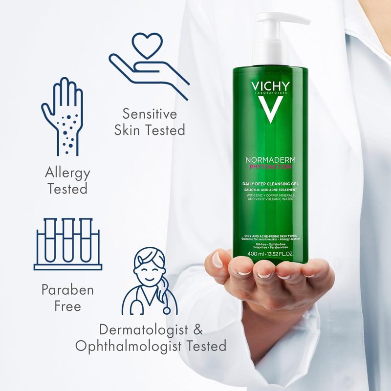 VICHY Normaderm Acne Face Wash - Salicylic Acid Cleanser for Oily Skin | Clears Clogged Pores & Blackheads