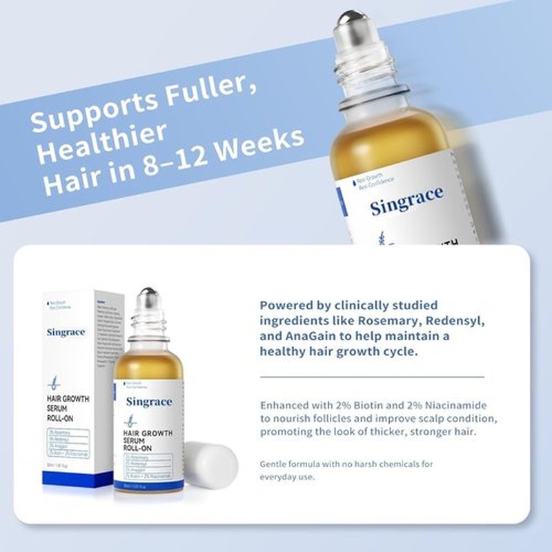 Hair Growth Serum for Thinning Hair | Strengthens & Thickens with Biotin | Fast-Absorbing Roll-On, No Rinse Needed (30ml)