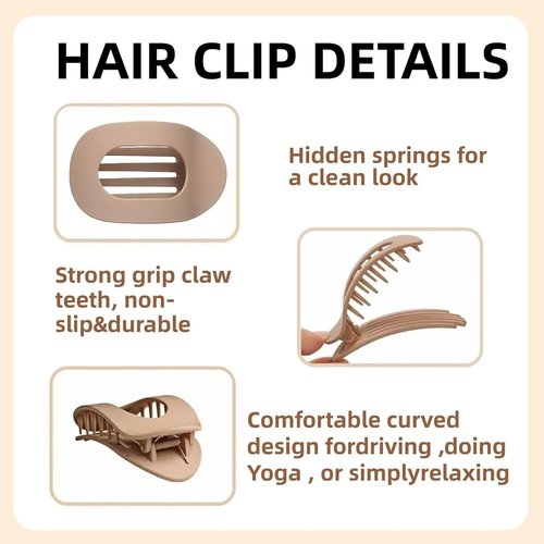 4PCS French Flat Hair Clips for Women Duckbill Hair Clips Round Casual Versatile Solid Colour Lay Down Claw Clamps Clip Simple Elegant for Thick Thin Long Short Hairs