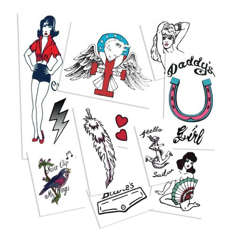 Retro Jazz Style Temporary Tattoo Set - 10 Piece Halloween Costume Accessories - Easy Halloween Costume Ideas