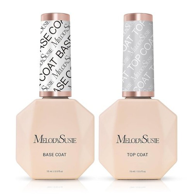 MelodySusie Top Coat & Base Coat Set - No Wipe Glossy Finish, Long Lasting Shine | 2 Pcs 15ml Clear Nail Polish Kit