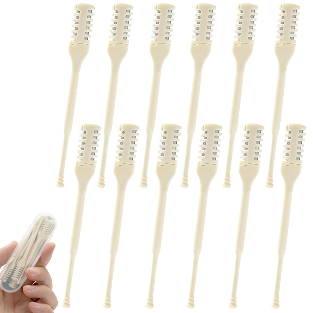 Haipeiyl 12 PCS 360°Manual Nose Hair Trimmer, Dual-Blade Manual Trimmer for Women Men Double Sided Nose Hairs Remover Tool (Beige)