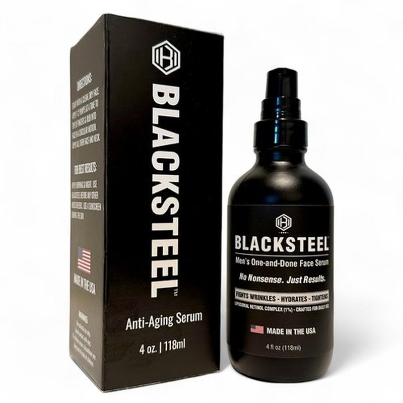 BLACKSTEEL Men's Anti-Aging Face Serum - Retinol & Hyaluronic Acid for Daily Hydration | Fast-Absorbing, Non-Greasy | 4 oz Bottle