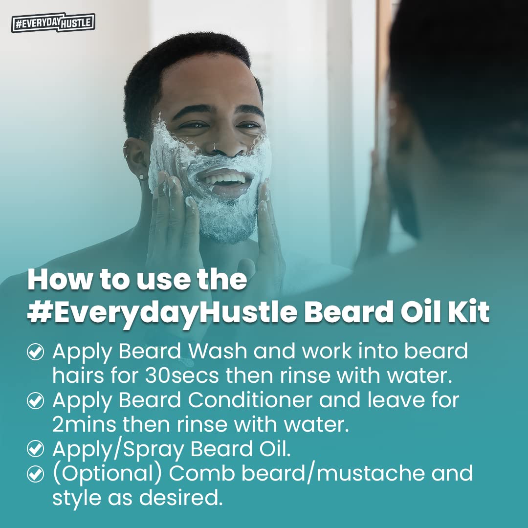 #EverydayHustle Premium Beard Care Kit for Men - With Shampoo, Conditioner & Spray Beard Oil - The Ultimate Beard Kit for Beard Moisture, Softening, Detangling, Grooming - 3-in-1 Pack