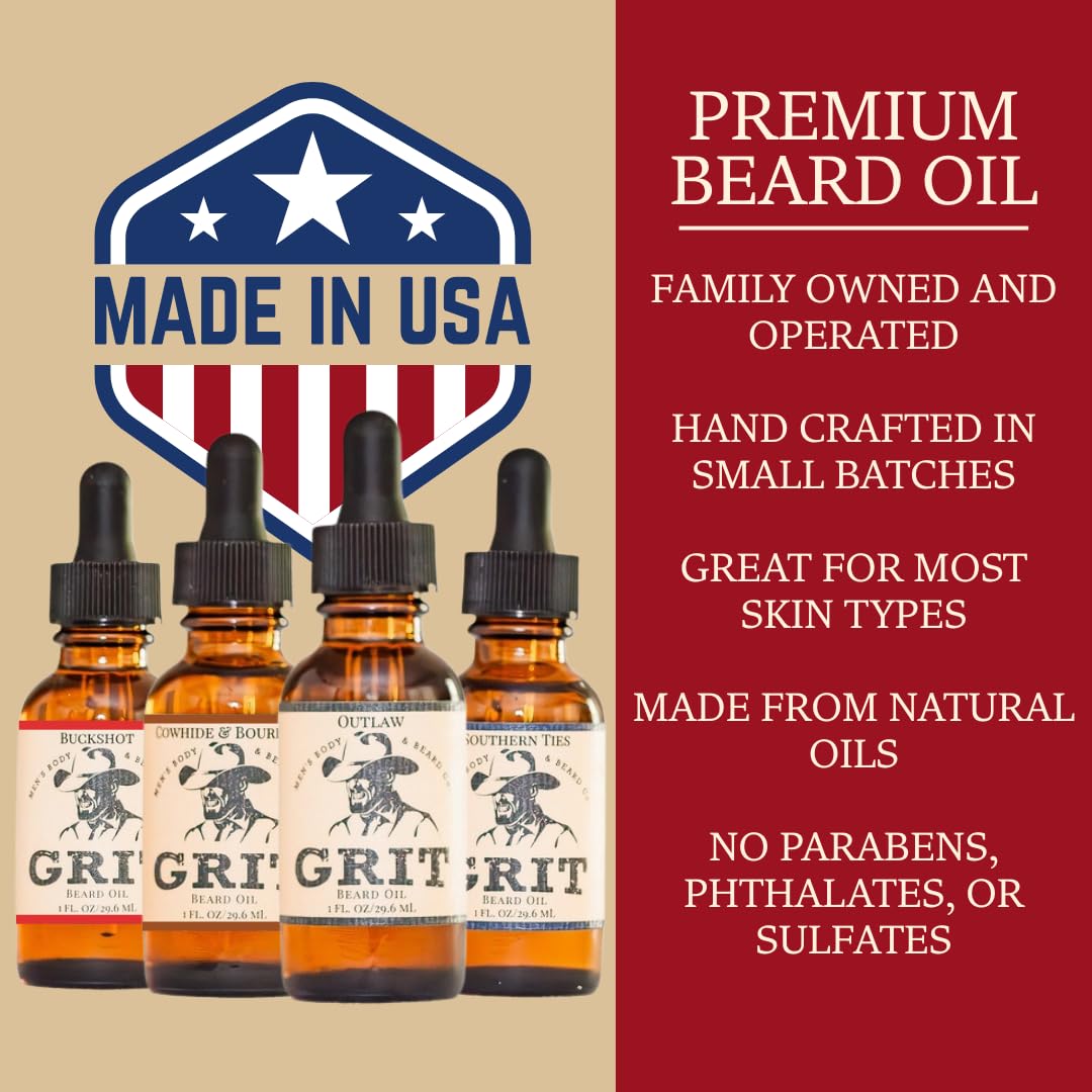 GRIT Southern Ties Premium Beard Oil (1 Fl oz) | Coconut Oil, Vitamin E | Beard Oil for Grooming | Hydrating Conditioning Oils | Softens Brittle & Dry Facial Hair |