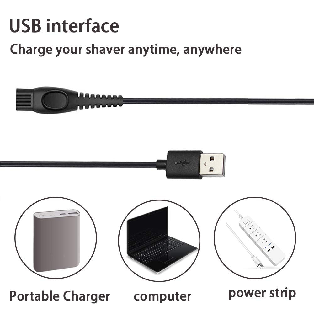 Shaver Power Cord for Philips-Norelco HQ8505 Norelco 7000 5000 3000 Series Shaver USB Charger Line 5V Replacement Charger Cord