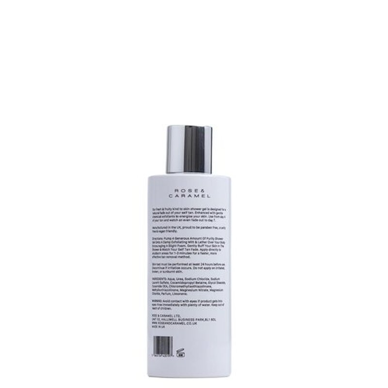 Rose & Caramel Purity Fade Away Self Tan Removing Shower Gel - 250ml | Gentle Exfoliator, Vegan & Cruelty-Free