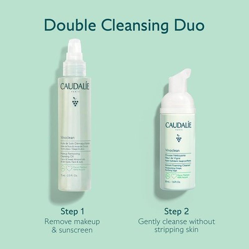 Caudalie Vinoclean Duo Gift Set - Makeup Removing Cleansing Oil 75 mL & Instant Foaming Cleanser 50 mL