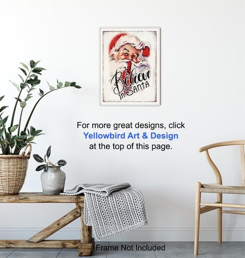 Retro Vintage Christmas Wall Art - Unique 11x14 Holiday Decor | Santa Claus Design for Rustic Homes