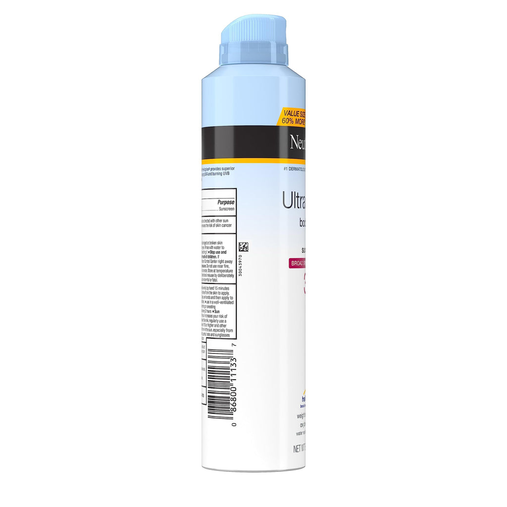 Neutrogena Ultra Sheer Body Mist Sunscreen Spray SPF 30 with Broad Spectrum Sun Protection, Lightweight, Water-Resistant, Oil-Free, Non-Comedogenic & Oxybenzone-Free, Value Size, 8 oz