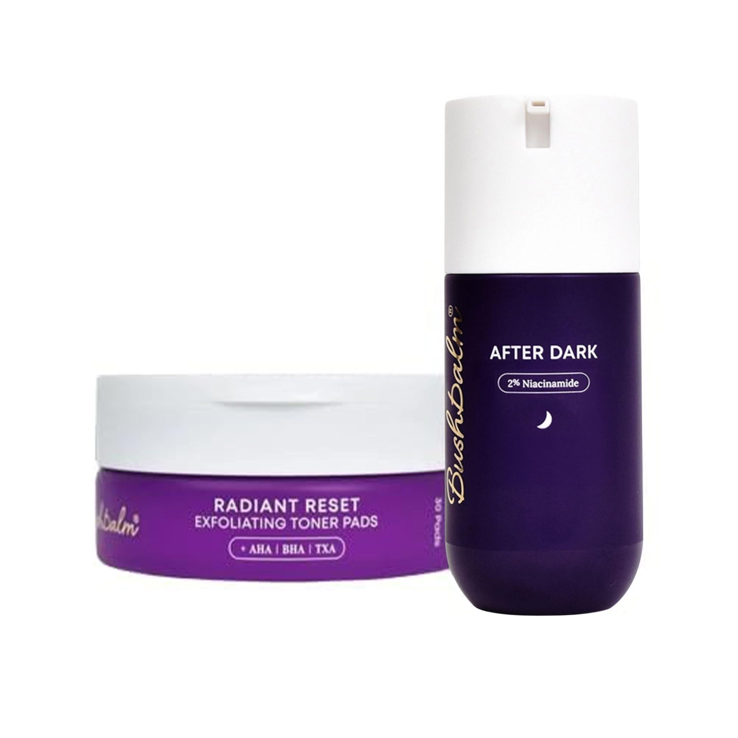 Bushbalm Brightening Routine Bundle - After Dark Brightening Gel & Radiant Reset Exfoliating Pads for Underarm, Bikini Line & Intimate Areas - TXA, Niacinamide and Aloe Vera - Fragrance-Free
