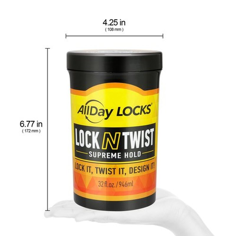 AllDay Locks Lock N Twist Supreme Hold - Extreme Styling Control for Locs, Microlocs, Twists, and Retwists, Provides Edge Control, Strong Hair Gel for Women and Men - 32 oz Jar