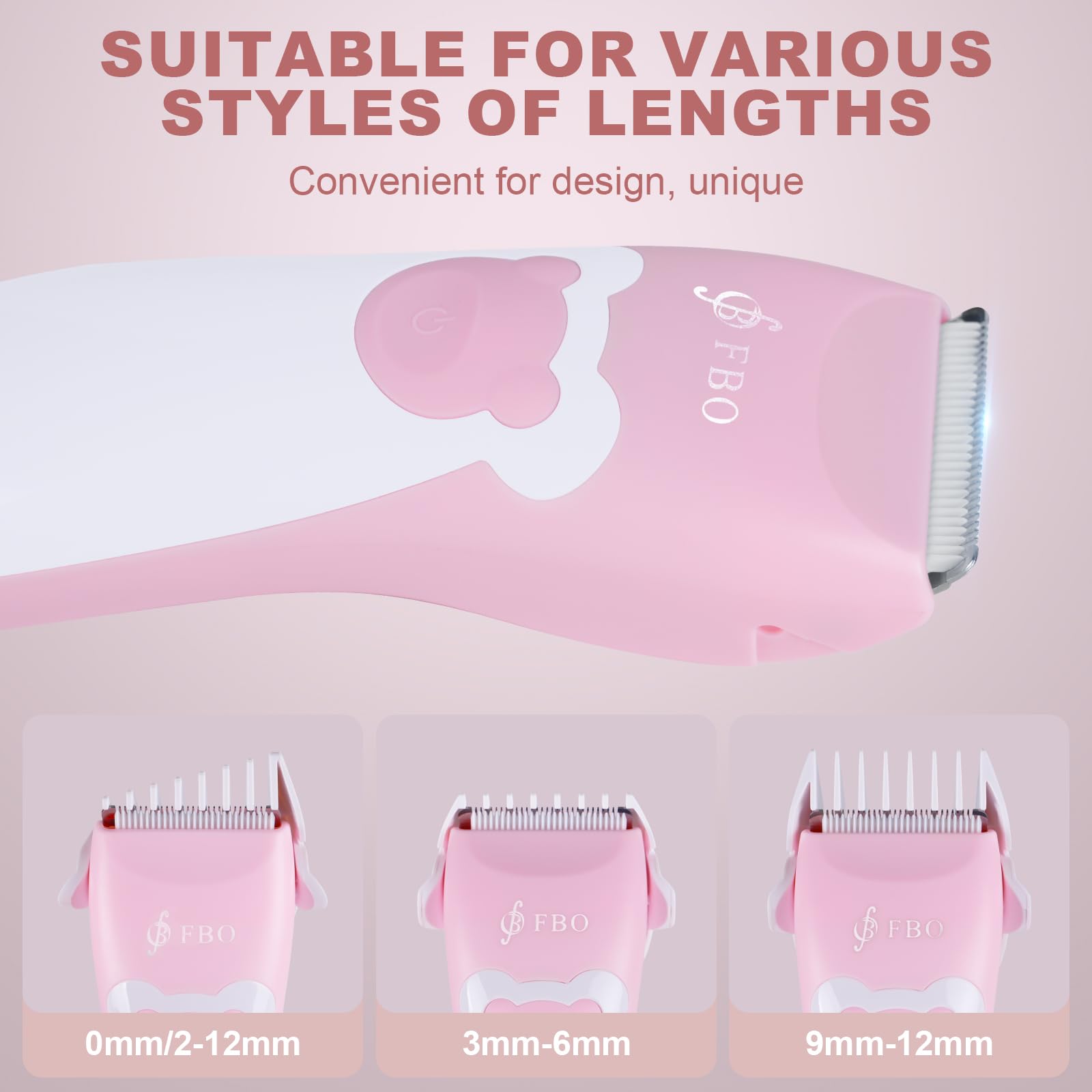FBO Baby Hair Clipper, Professional Quiet Waterproof Painless Body Hair Trimmer, Multi-Purpose Grooming Kit for Infants, Toddlers & Adults, Home and Salon Use, Pink Bear
