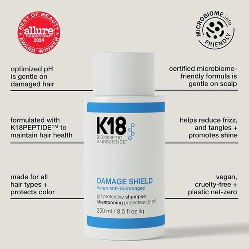 K18 Damage Shield Shampoo - Reduces Frizz & Tangles | Maintains Healthy Hair